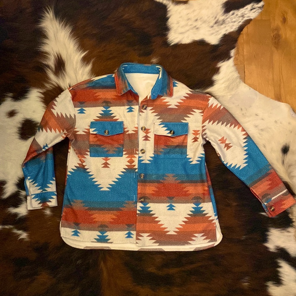 Aztec vibe fall button down shirt